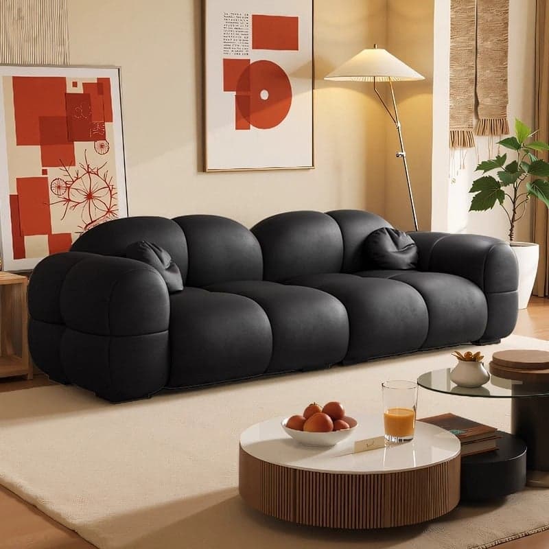 Trendy Solid Color Stain Resistant Loveseat in Black/Dark Gray/Taupe for 2 People with 2 Pillows thumbnail 1