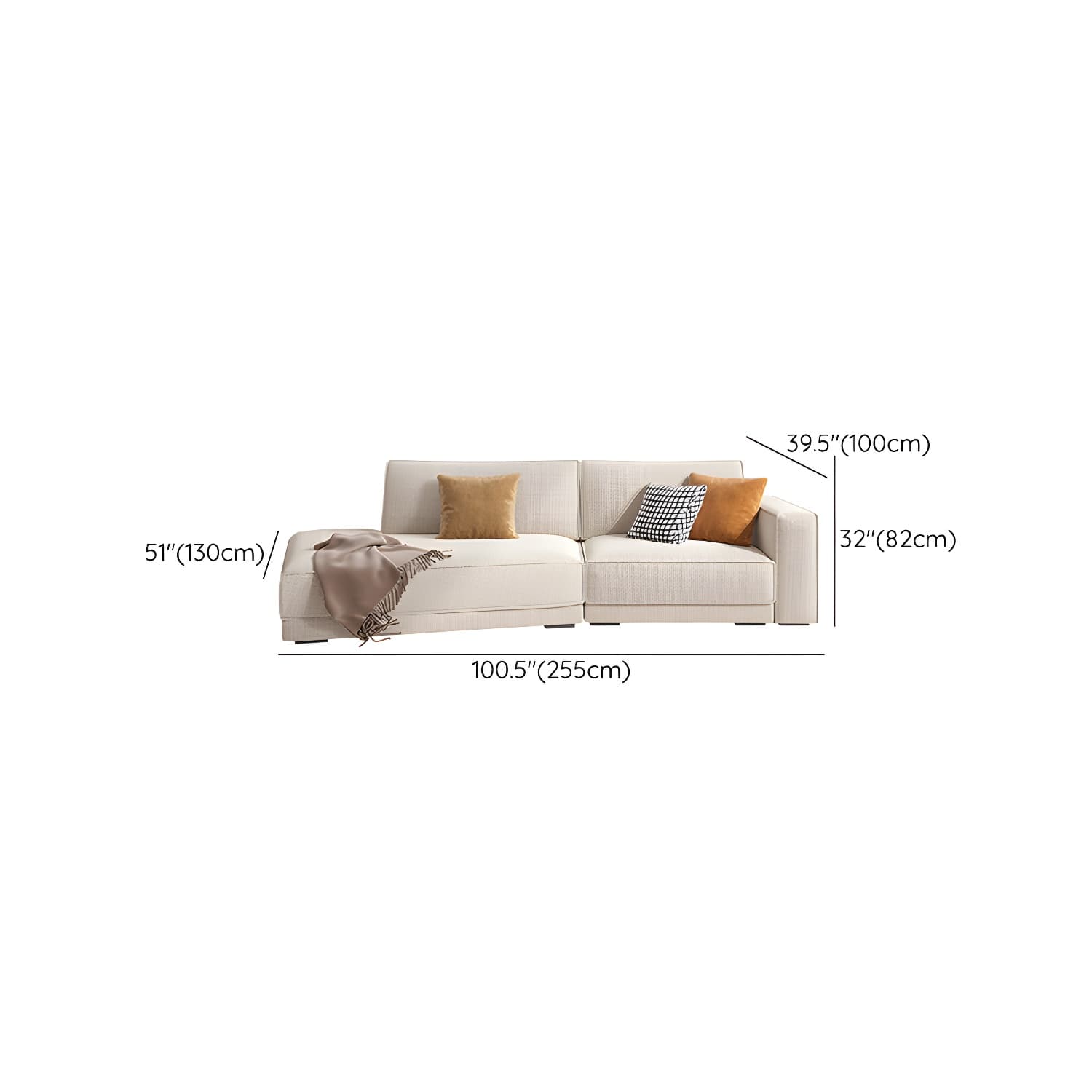 Modern Beige Linen L-Shape Sofa Chaise with Square Arm in Wood Frame thumbnail 15