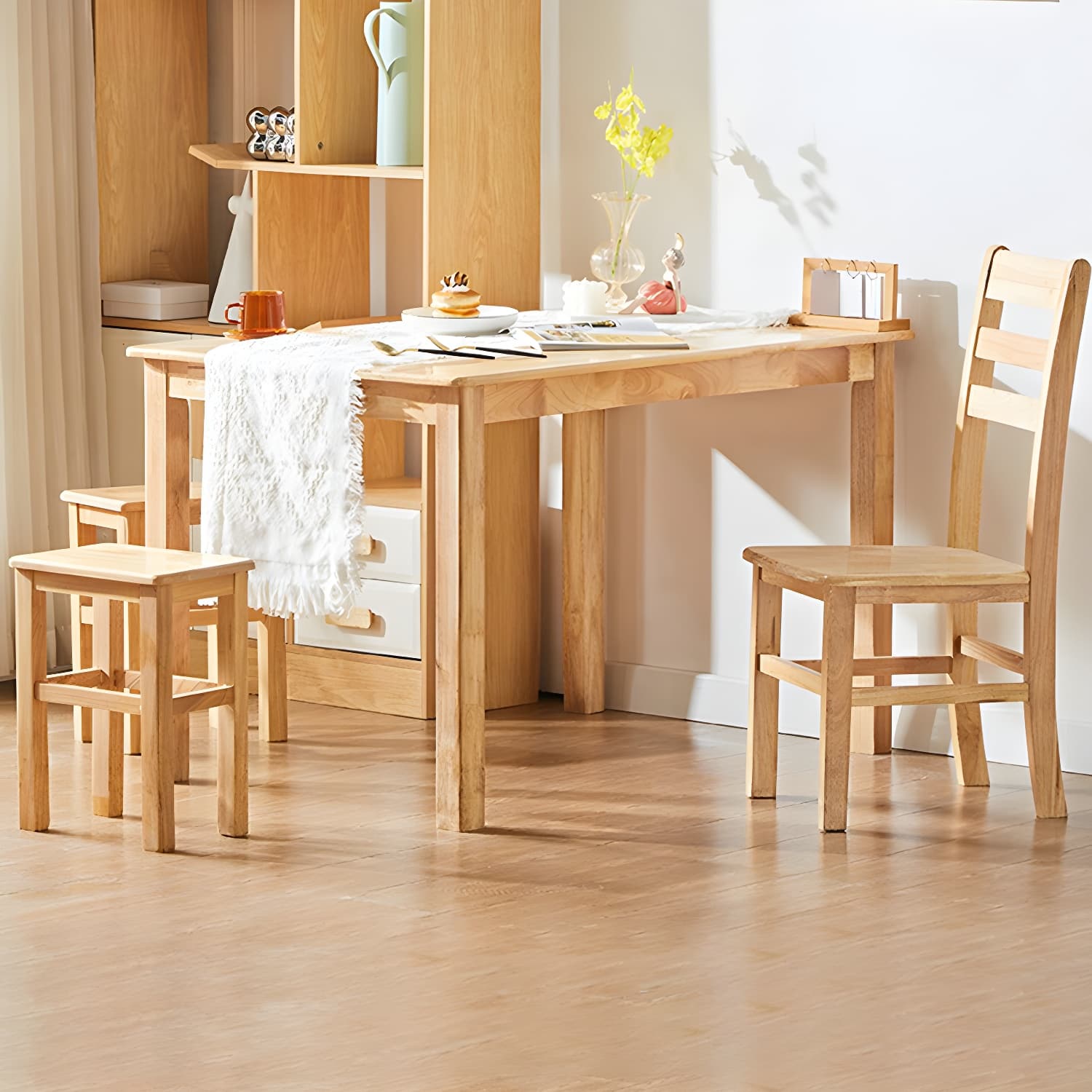 Elegant Scandinavian Natural Oak Wood Dining Table - Slim Legs, Standard Height for Kitchen & Dining thumbnail 11