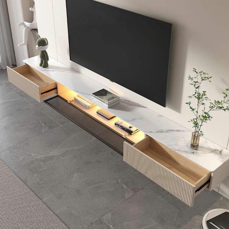 Modern Floating Stone TV Stand with 2 Drawers and 1 Cabinet thumbnail 14