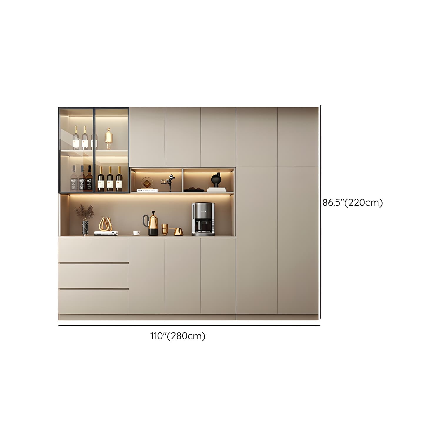 Contemporary Champagne Engineered Wood Shelves Included Sideboard with Doors thumbnail 24