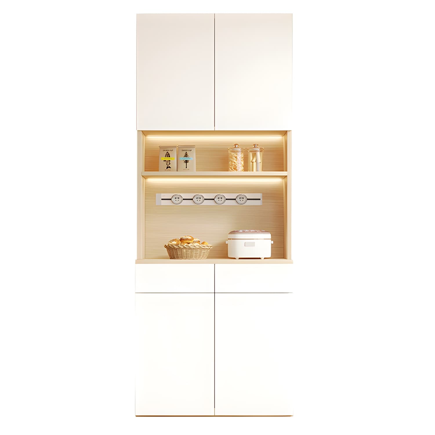 Scandinavian White Wood Buffet Sideboard Cabinet with Cabinets and Shelves thumbnail 6