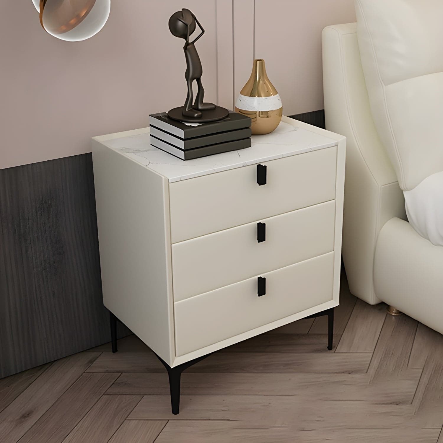 Glam Style Sintered Stone Top 3 Drawers Nightstand for Bedroom thumbnail 8
