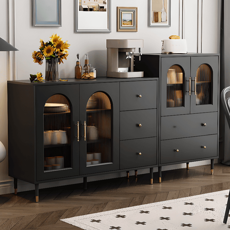 Standalone Accent Cabinet in Black with Glass Door, Alterable Shelf and Illuminating, Soft Close Drawer and 1 Cabinet/2 Cabinets in a Casual Style thumbnail 4