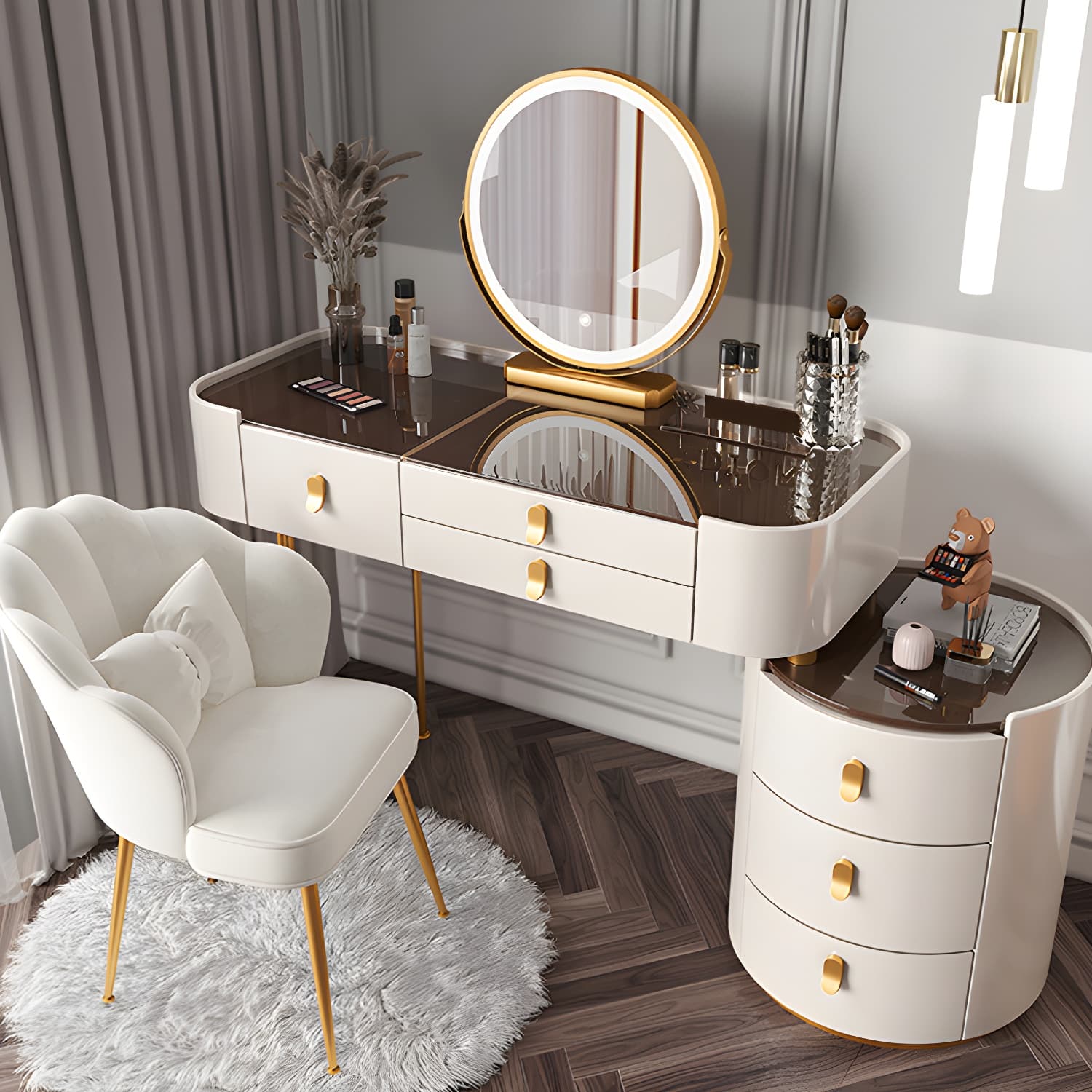 Glass/Stone Dresser Modern Make-up Vanity with 5/6 Storage Drawers thumbnail 5
