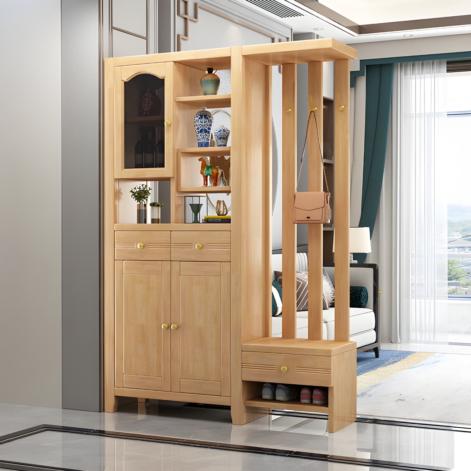 Solid Wood Modern Accent Cabinet with Doors and Drawers for Living Room thumbnail 10