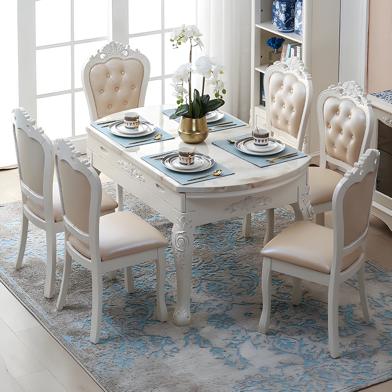 Victorian Dining Room Set Standard Height with Rectangle Top 4 Legs Base Dining Furniture thumbnail 9