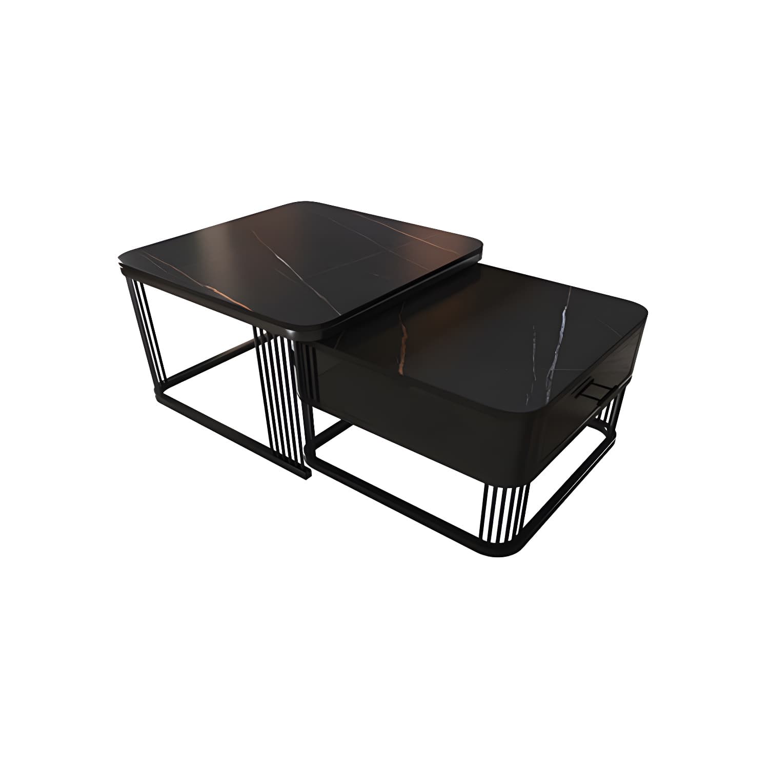 Square Slate Top Coffee Table with Drawers Frame Base 2 Nestling Cocktail Table thumbnail 7