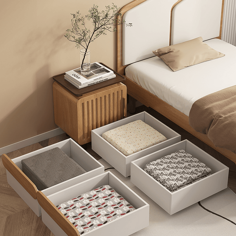 Contemporary Storage Included Panel Bed with Leg and Natural Wood Slat for Bedroom thumbnail 5