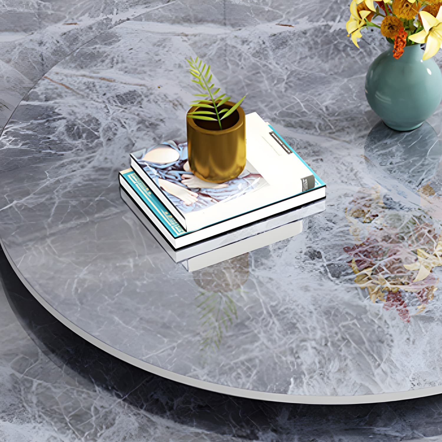 Round Stone Turntable Table Minimalist Furniture with Pedestal Base thumbnail 10