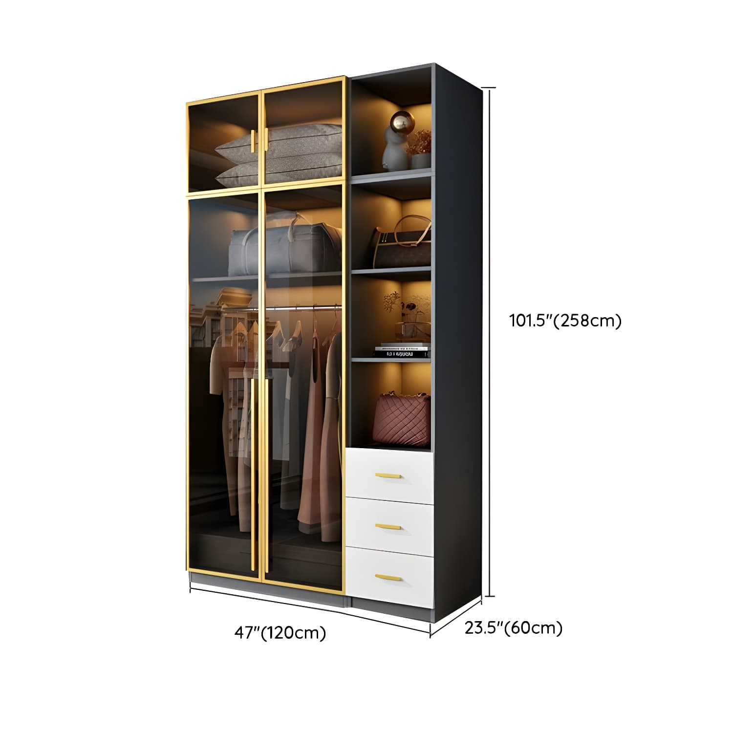 Contemporary Color Block Glass Doors Combination Armoire with Shelves Storage thumbnail 28