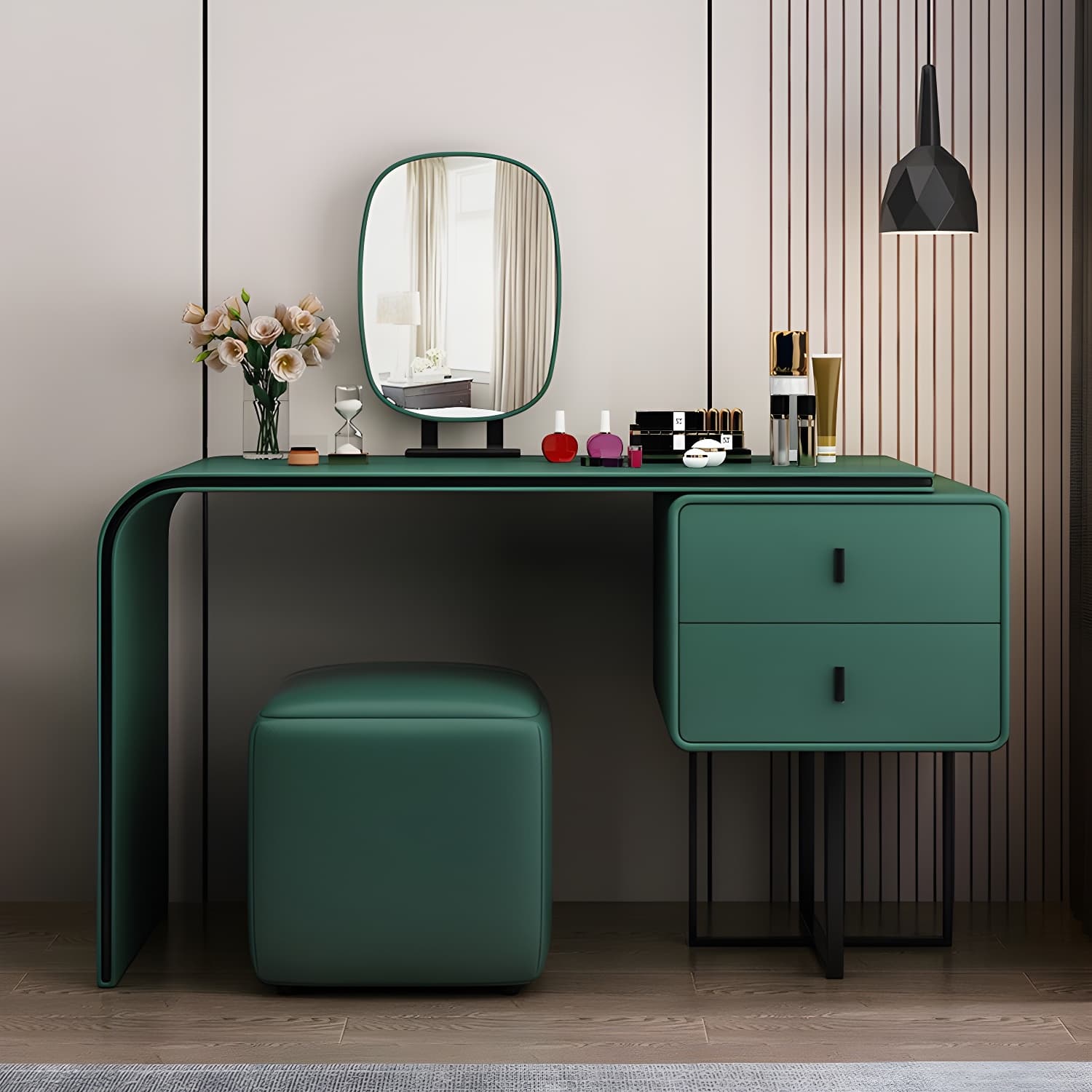 Glam Style 2-Drawer Solid Color Dressing Table Mirror Make-up Vanity thumbnail 8