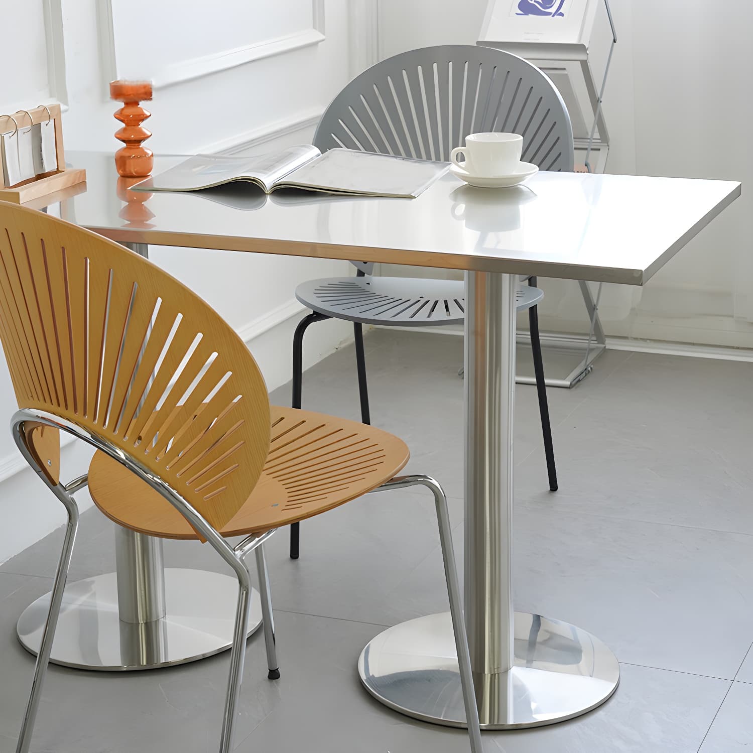 Industrial Style Dining Site Table Stainless Steel Dining Room Collection thumbnail 4