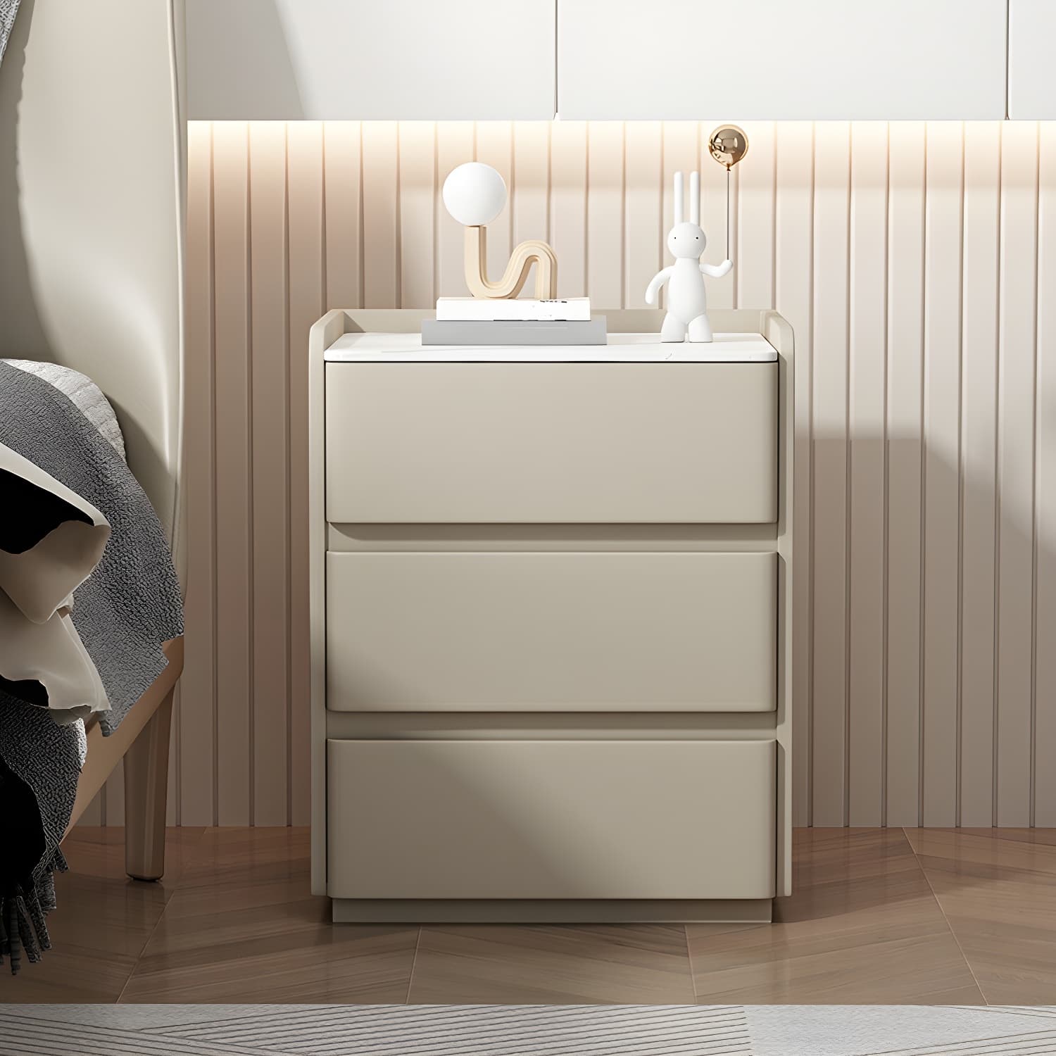 Modern Three Drawers Table Nightstand with Slate Countertop for Bedroom thumbnail 9