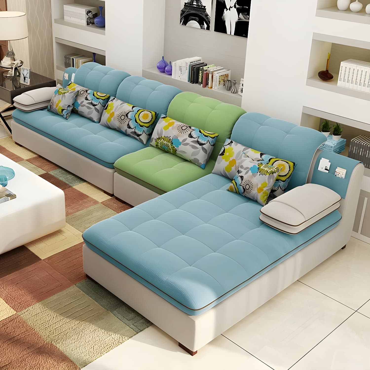 Modern Wood Frame L-Shaped Stationary Sofa Chaise with Adjustable Headrest and Storage Included thumbnail 11