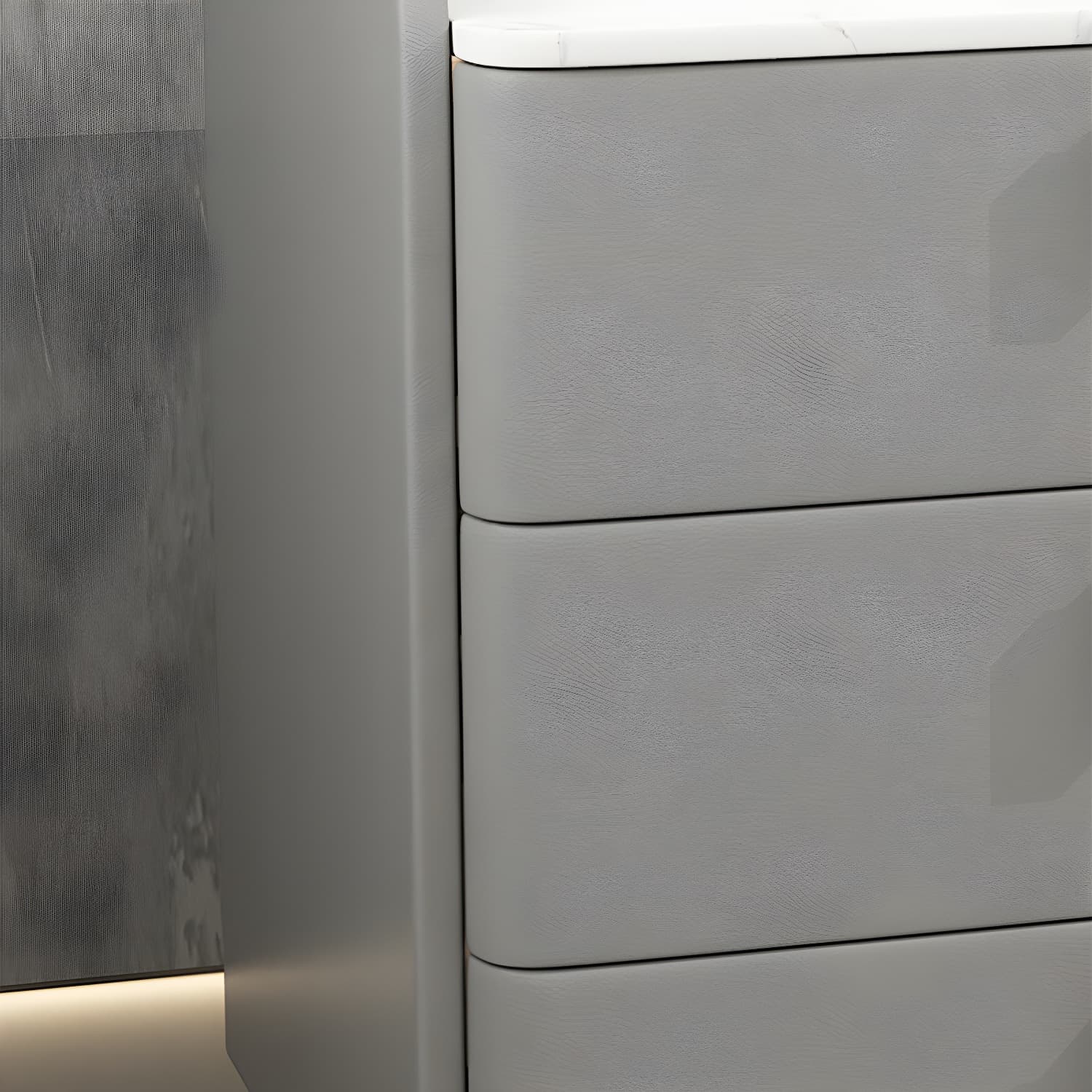 Faux Leather Nightstand Modern 3 - Drawer Nightstand with Stone Top thumbnail 16