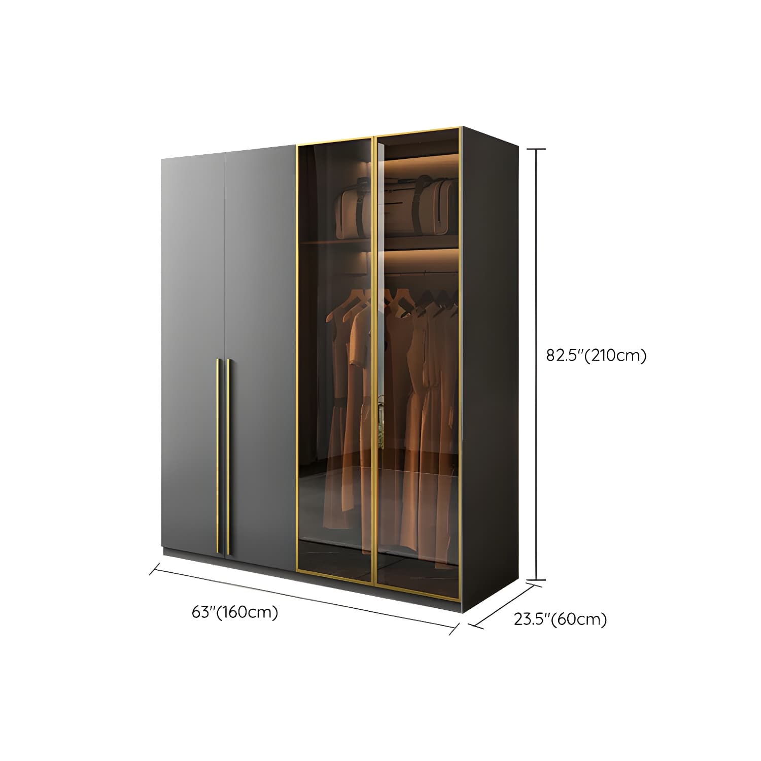 Modern Black Wood Wardrobe Armoire with Soft-Close Drawers & Clothing Rod thumbnail 14