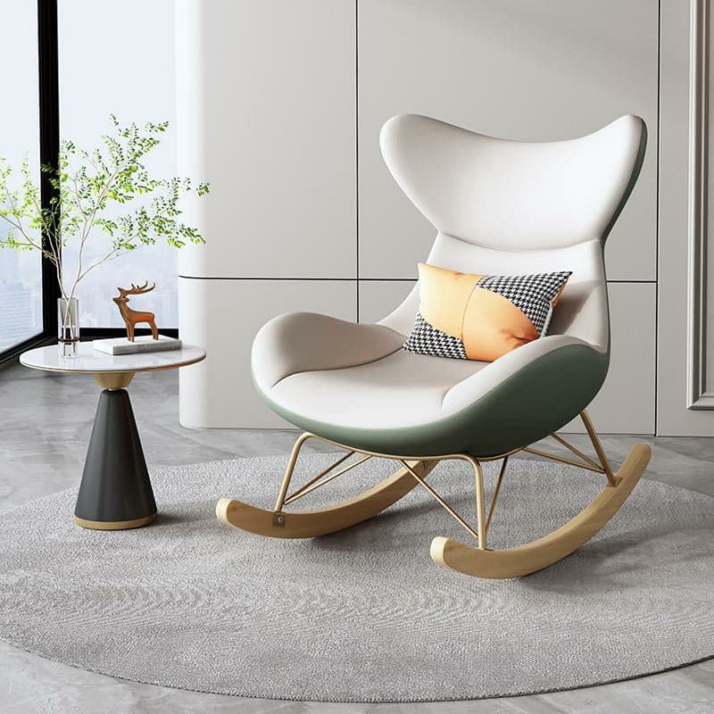 Modern Non-Scratch Armless Indoor Solid Wood Faux Leather Rocking Chair thumbnail 2
