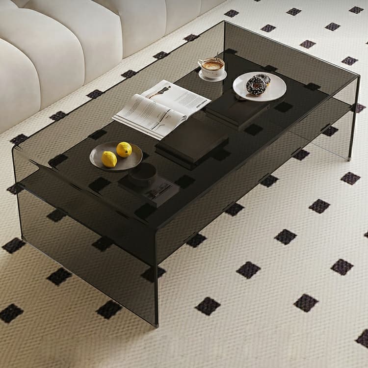 Rectangular Glass Modern Coffee Table with Transparent Top and Sleek Glass Base thumbnail 6