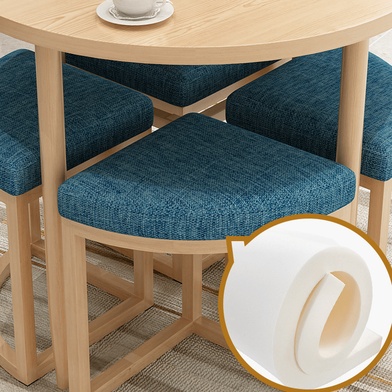 Reclaimed Wood Round Dining Table Set with Metal Toboggan Base and Upholstered Backless Chairs for 4 People thumbnail 11