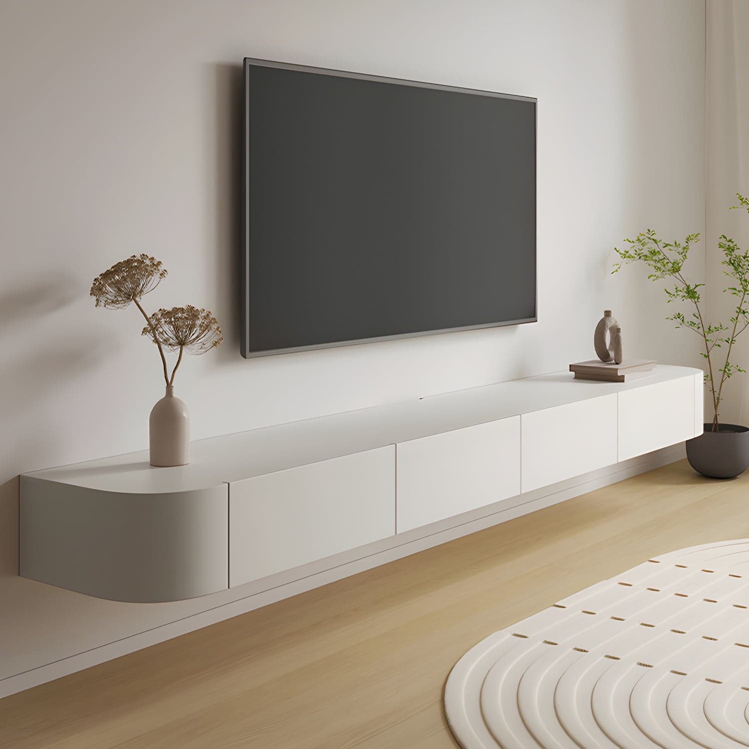 Modern White TV Media Stand Floating TV Stand Console with Drawers for Living Room thumbnail 4