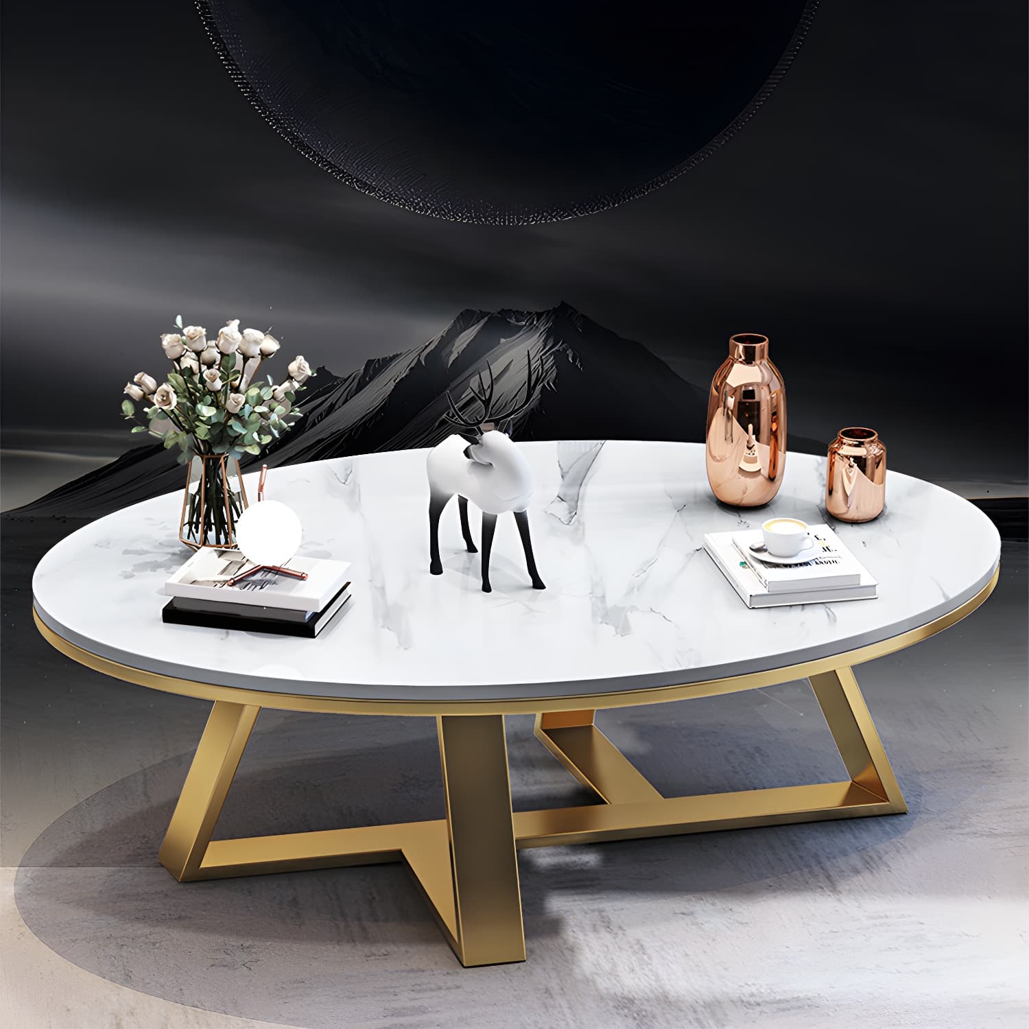 Slate Oval Coffee Table Minimalist Coffee Table for Living Room thumbnail 9