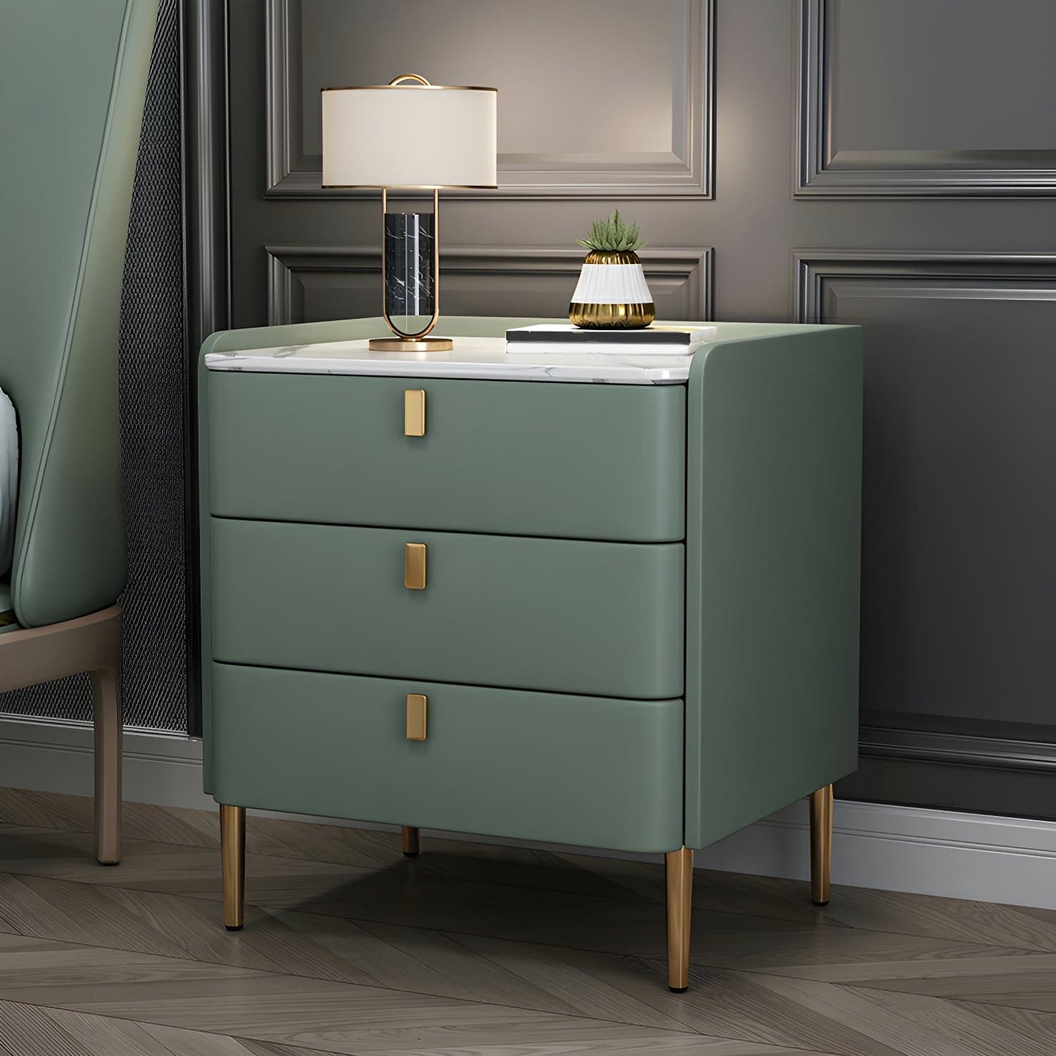 Glam Style Sintered Stone Top Drawer Storage Nightstand for Bedroom thumbnail 10