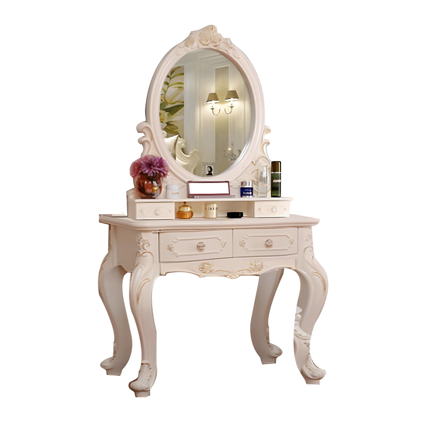 Victorian Bedroom With Drawer Mirror Solid Wood Makeup Vanity Set thumbnail 17