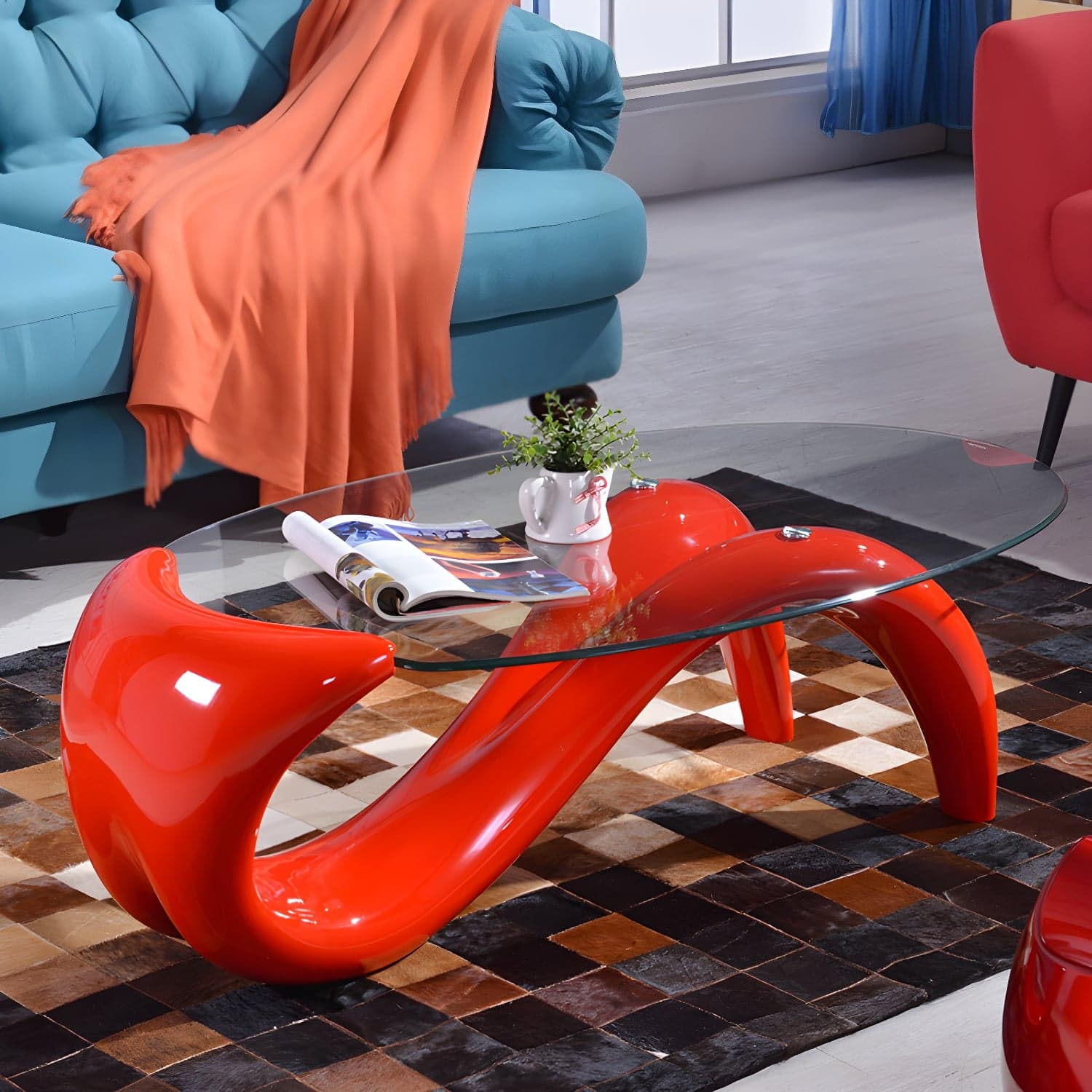Glass Top Cocktail Table Oval Modern Minimalist Coffee Table thumbnail 4