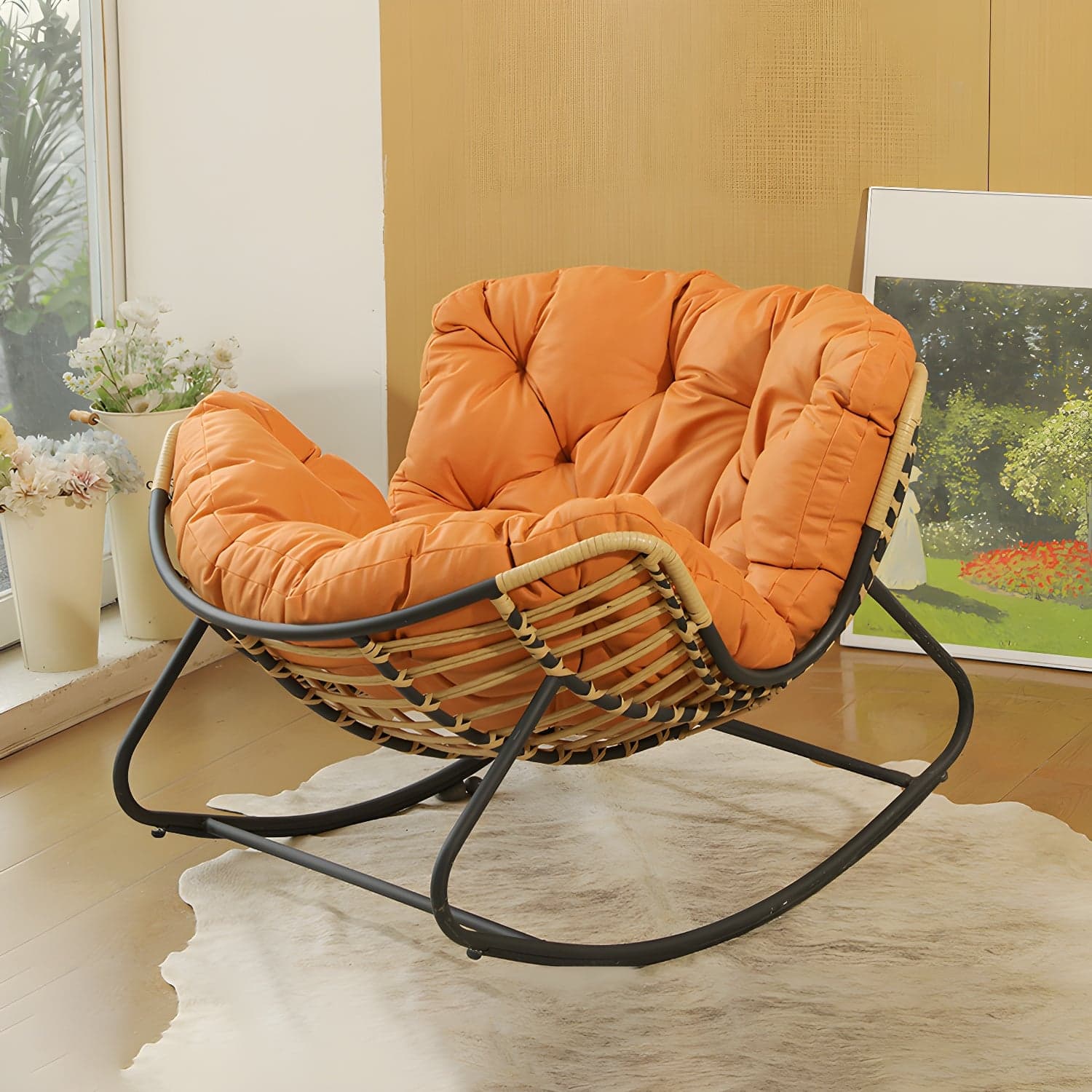 Modern Metal Upholstered Rocking Chair with Removable Back Cushion - Perfect Addition to Your Porch thumbnail 3