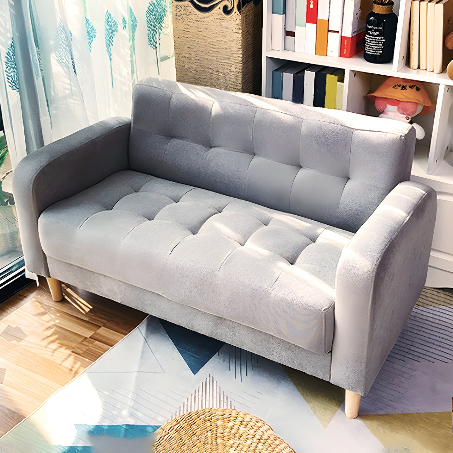 Tufted Fabric Sofa with Four Wooden Legs Square Tufted Sofa for Bonus Room thumbnail 17