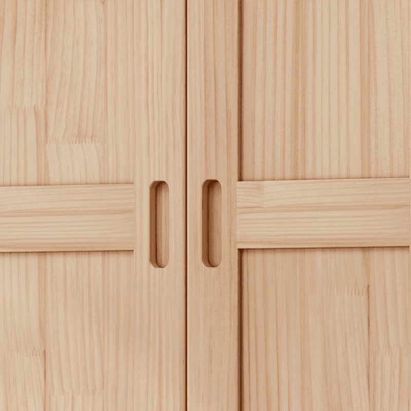Natural Finish Minimalist Pine Wood Cabinet Armoire with 3-Drawer, Interior Shelves, and Clothing Rod thumbnail 5