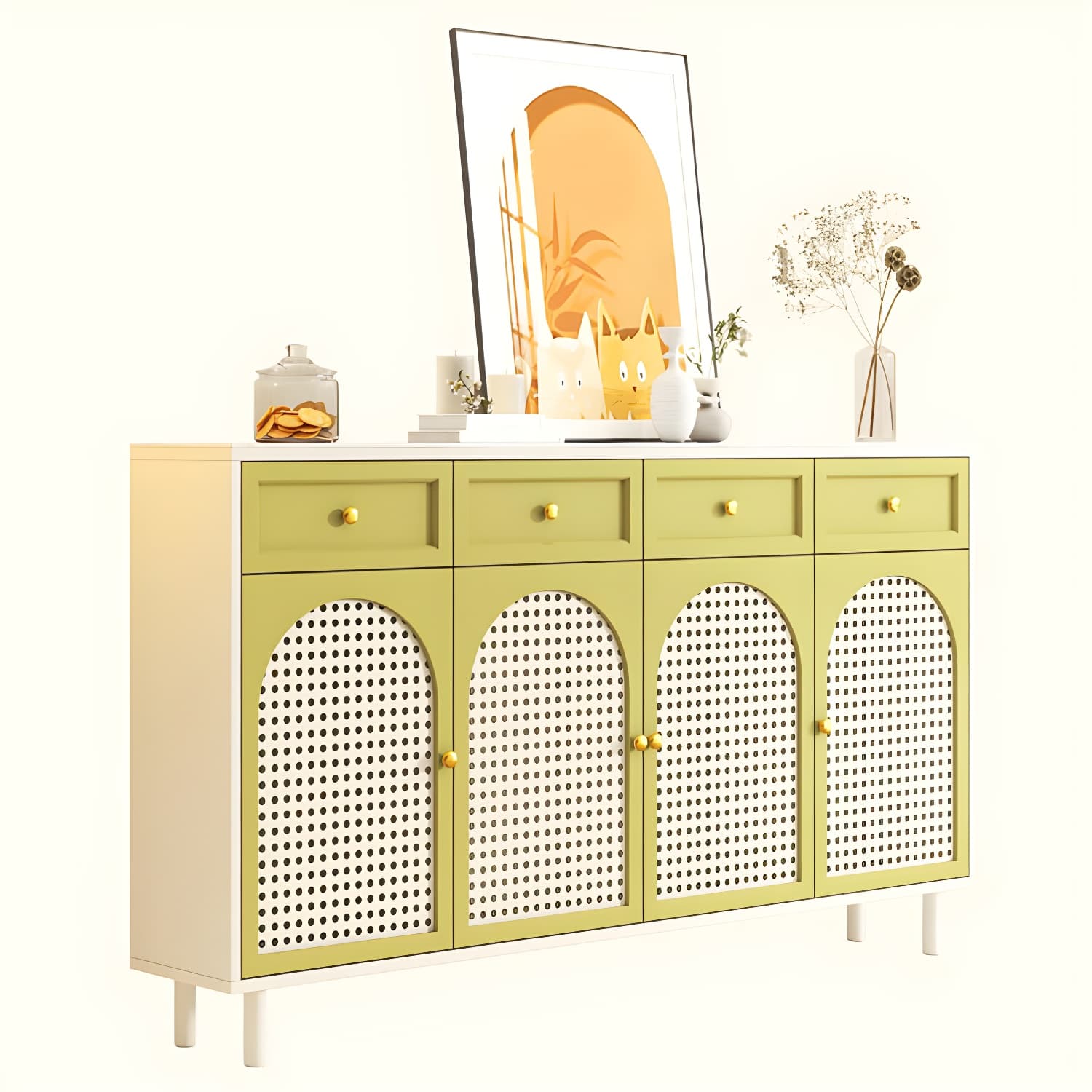 Scandinavian Wood Buffet with Countertop, Drawers, and Cabinets - image 13