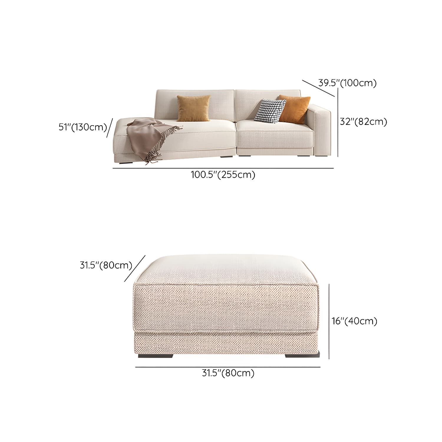 Modern Beige Linen L-Shape Sofa Chaise with Square Arm in Wood Frame thumbnail 23