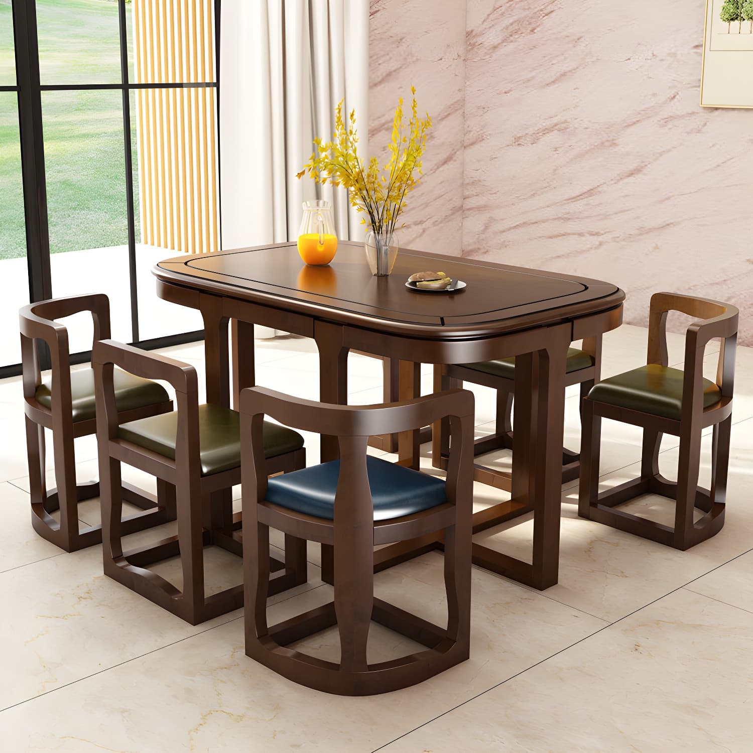 Modern Wood Dining Set in Medium Brown - Table and Chairs with Solid Wood Features thumbnail 4