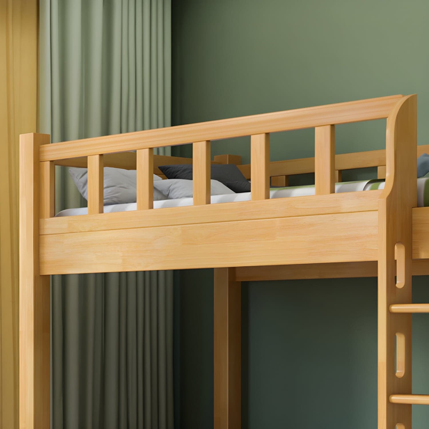 Mid-Century Modern Headboard Bunk Bed Solid Wood Bed with Footboard thumbnail 9