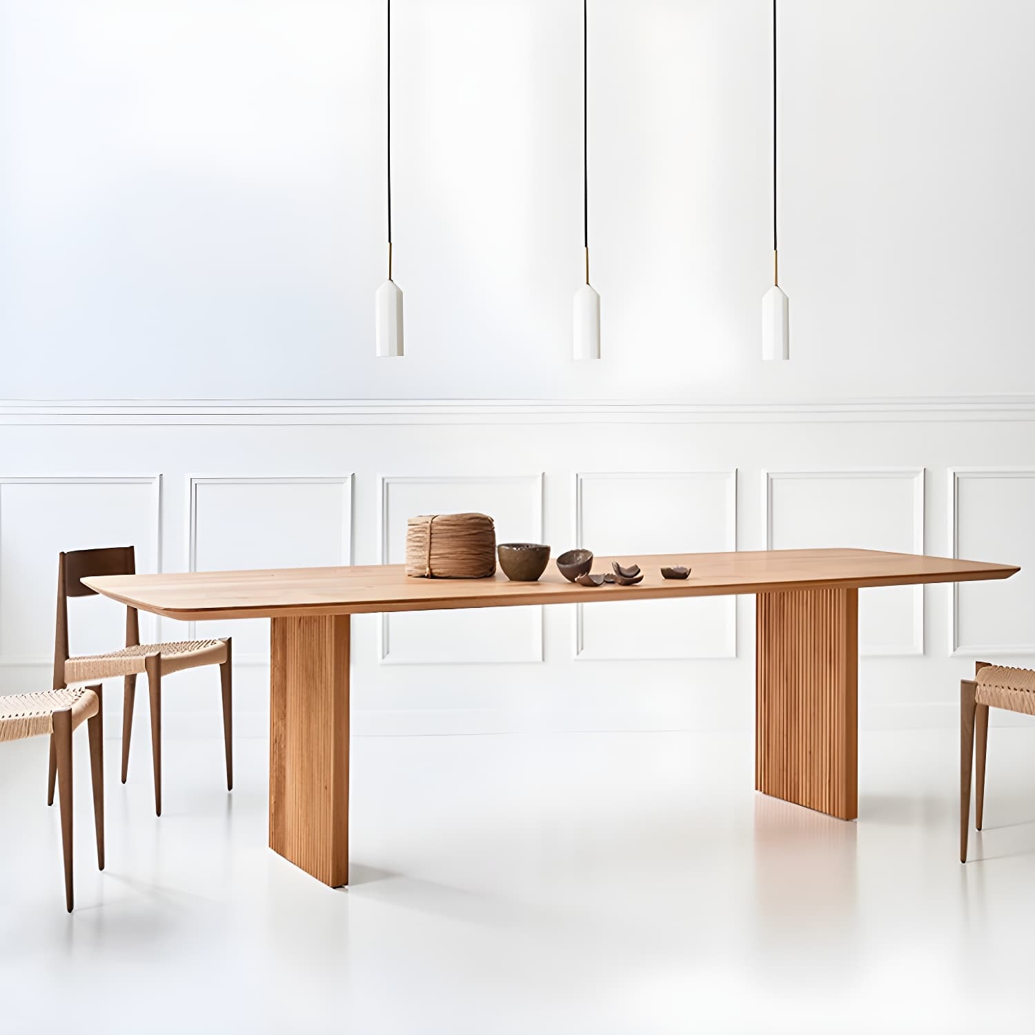 Pine Solid Wood Dining Site Table Modern Rectangle Double Pedestal Dining Table thumbnail 4