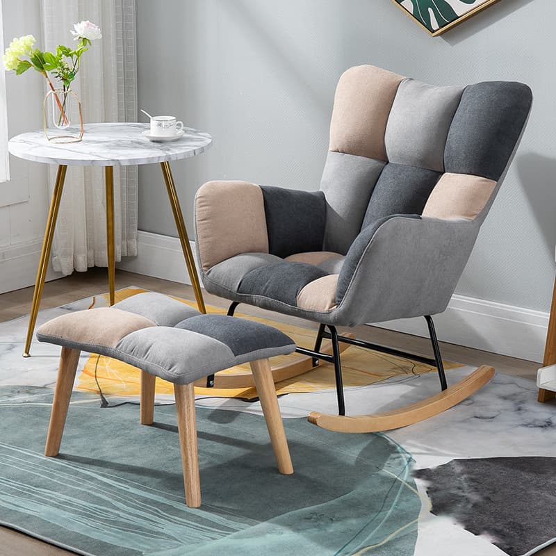 Contemporary Alloy Cushioned Living Room Rocking Chair 2 Piece Set with Footstool & Recessed Arm thumbnail 22