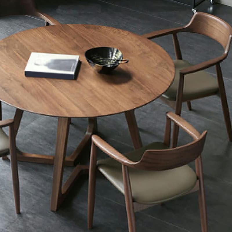 Scandinavian Brown Round Wood Dining Table with Double Pedestal Base thumbnail 4