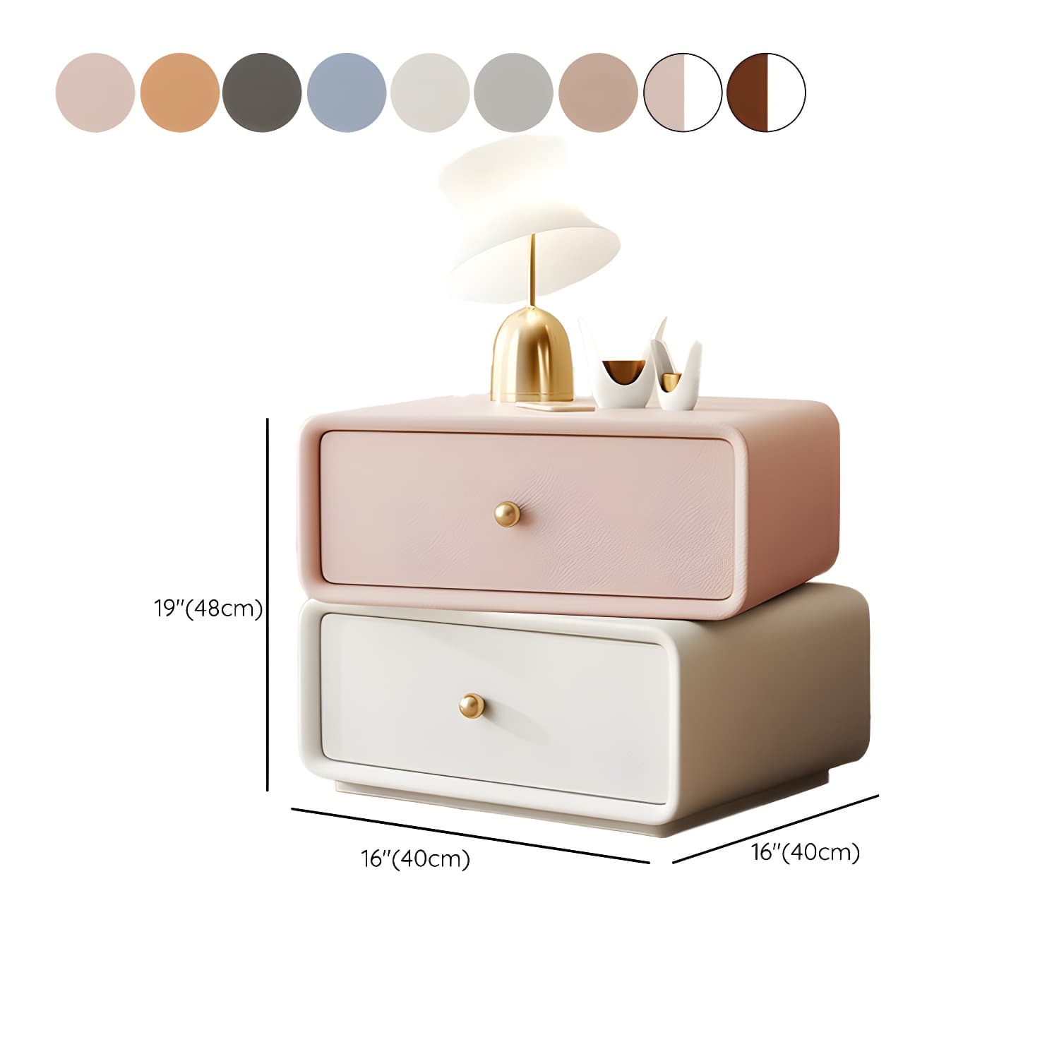 Modern Wood Nightstand with 2 Drawers - Faux Leather Countertop - Small and Stylish thumbnail 21