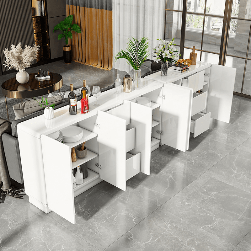 White Trendy Kitchen Storage with 3 Drawers, Standard/Narrow Size, Lumber Countertop, Variable Shelf, and Multiple Doors Options thumbnail 3