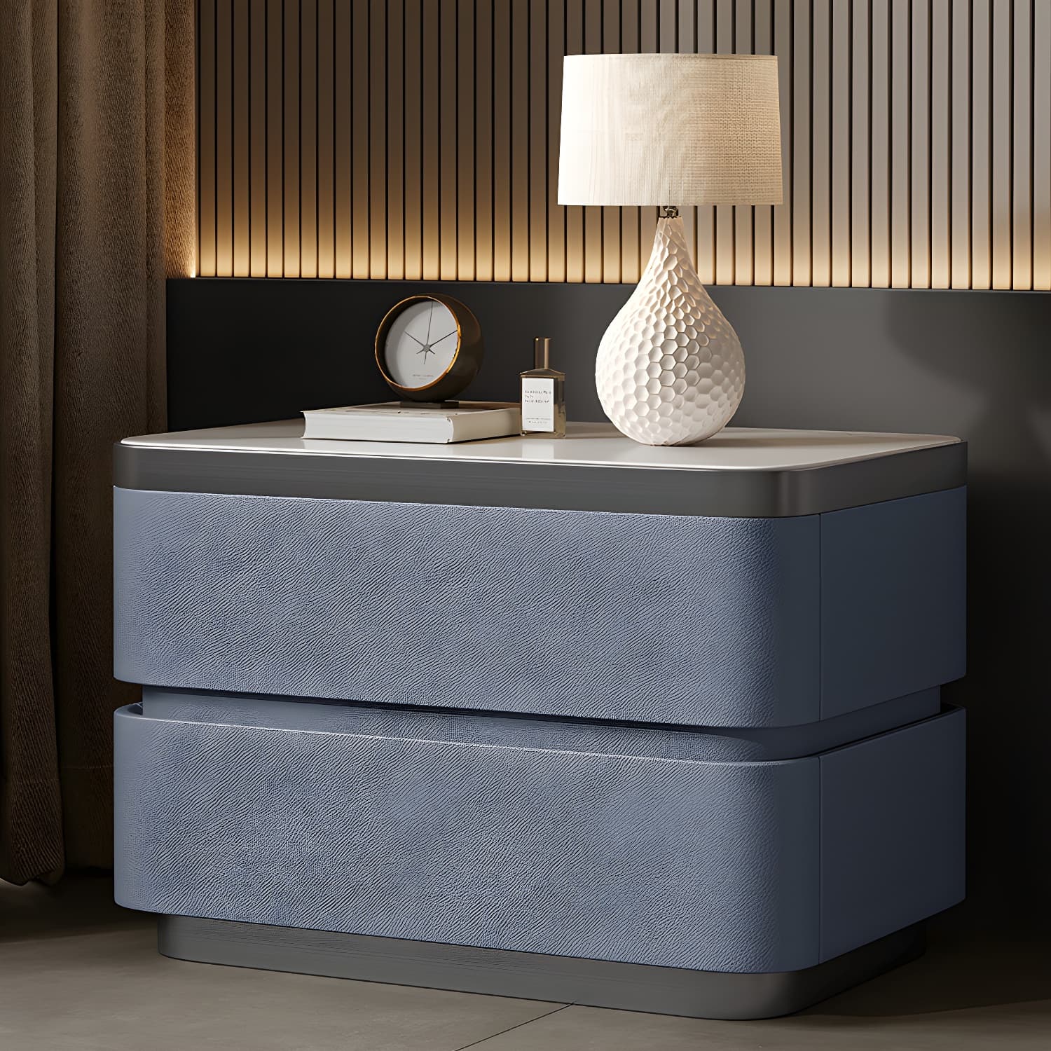 Scandinavian Bedside Cabinet Made of Solid Wood with Two Drawers for Bedroom thumbnail 7