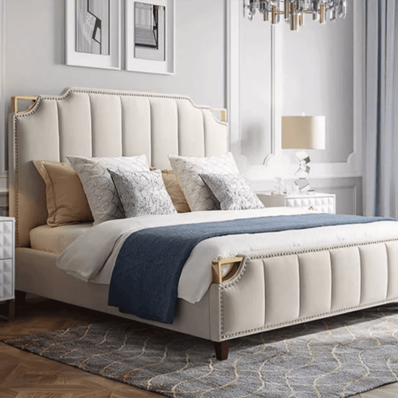 No Distressing Twin XL/Full/Queen Panel Headboard with Nailhead Border, Portman Shape, Sponge Fill, Wall Mounted, Low Height thumbnail 6
