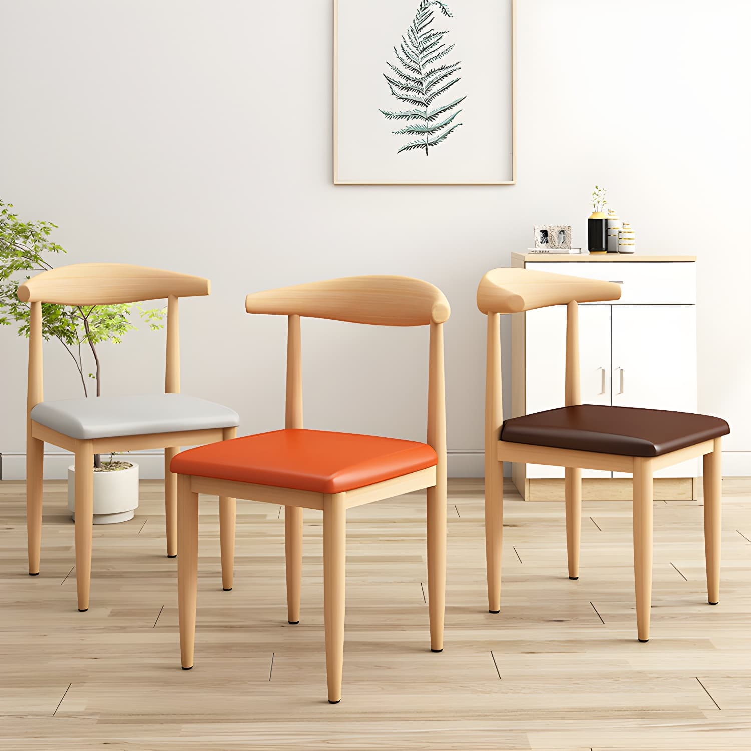 Modern Kitchen Dining Chairs Open Back Dining Chair with Metal Base thumbnail 17