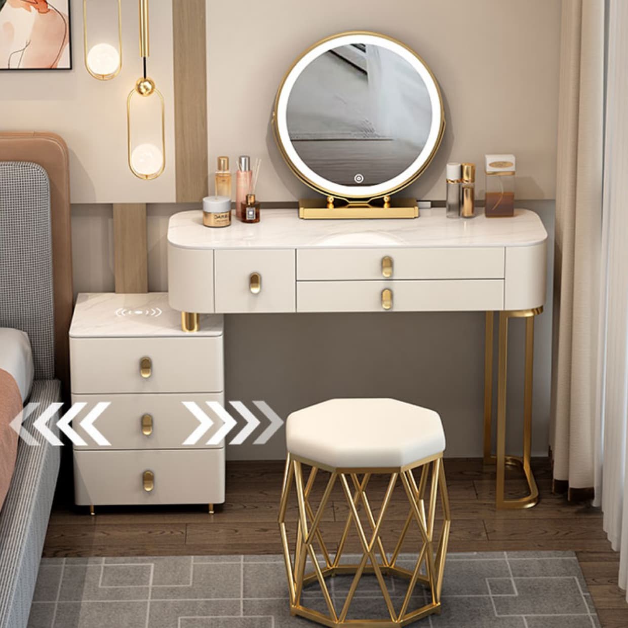 Lighted Mirror Vanity Dressing Table Set with Storage Drawers thumbnail 7