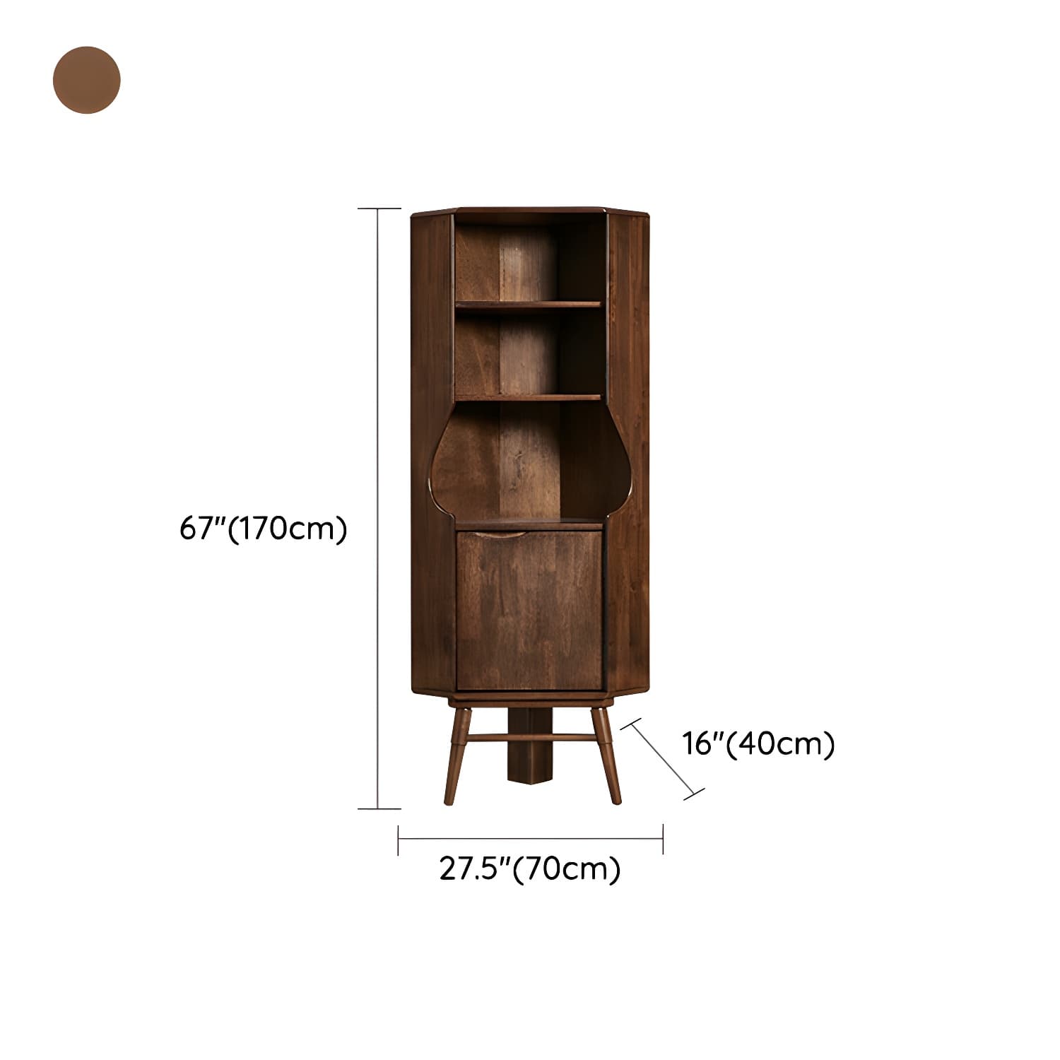 Corner Mid-Century Modern Accent Cabinet with Wood Countertop, Glass Doors, and 5 Shelves thumbnail 16