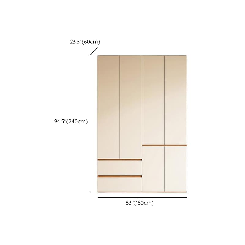 White Minimalist Manufactured Wood Wardrobe Closet with 2 Drawers, Soft Close Door, Interior Shelves, and Clothing Rod thumbnail 14