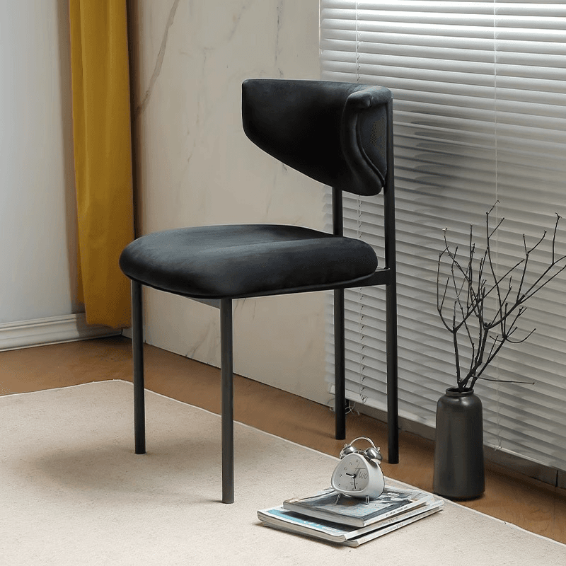 Scandinavian Side Chair with Uncovered Back, Upholstered, Ink/Gilded Metal Legs thumbnail 3
