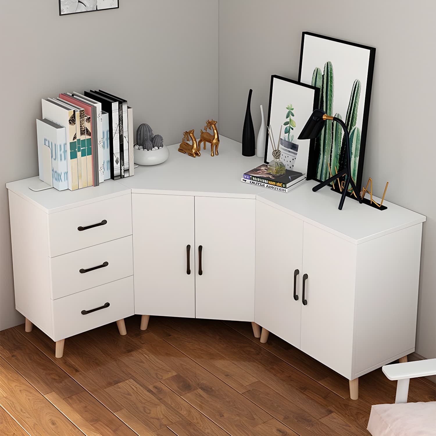 Bar Pulls Contemporary Manufactured Wood with Shelves Corner Accent Cabinet thumbnail 18