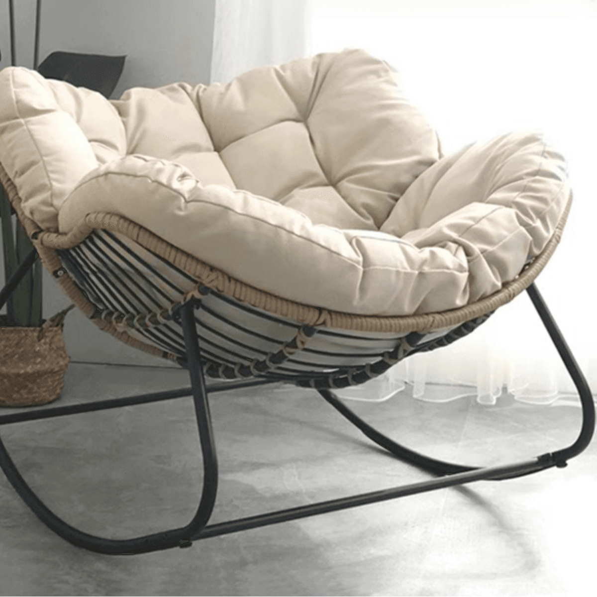 Midnight Black/Chalk/Cocoa Ergonomic Rocking Chair Couch with Rear Back, Stationary thumbnail 11
